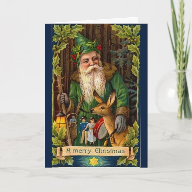 Vintage Retro Santa Claus Christmas Holiday Card (Front)