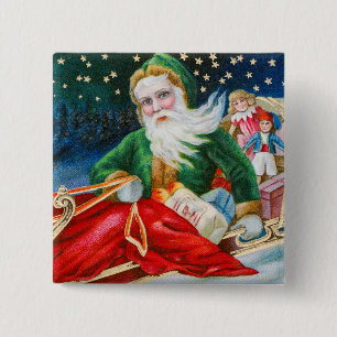 Vintage Retro Santa Claus Christmas Postcard 15 Cm Square Badge