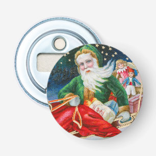 Vintage Retro Santa Claus Christmas Postcard Bottle Opener