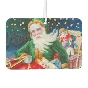 Vintage Retro Santa Claus Christmas Postcard Car Air Freshener