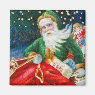 Vintage Retro Santa Claus Christmas Postcard Magnet