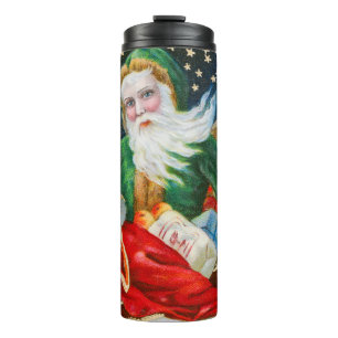 Vintage Retro Santa Claus Christmas Postcard Thermal Tumbler