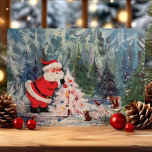 Vintage Retro Santa Claus Forest Animals Christmas Holiday Card<br><div class="desc">Vintage Retro Santa Claus Forest Animals Christmas Holiday Card. This design features Santa Claus decorating a Christmas tree with forest animals. What a beautiful retro holiday scene. Personalise this custom design with your own inside greeting.</div>