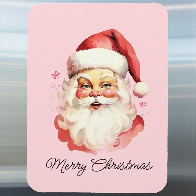 Vintage Retro Santa Claus Pink Merry Christmas Magnet (Creator Uploaded)