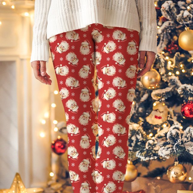 Vintage Retro Santa Claus Red Christmas Pattern Leggings (Creator Uploaded)