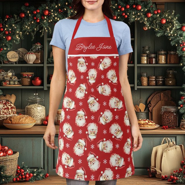 Vintage Retro Santa Claus Red Personalised Apron (Creator Uploaded)