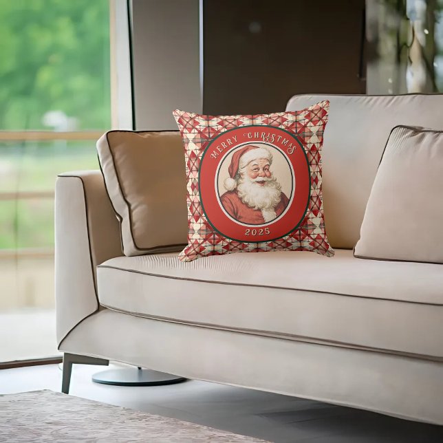 Vintage Retro Santa Holiday Pattern Cushion (Creator Uploaded)