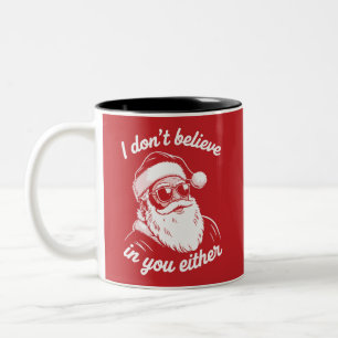Vintage Retro Santa I Dont Believe In You Either Two-Tone Coffee Mug