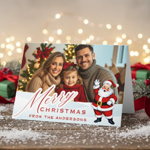Vintage Retro Santa In Snow Custom Christmas Photo Holiday Card