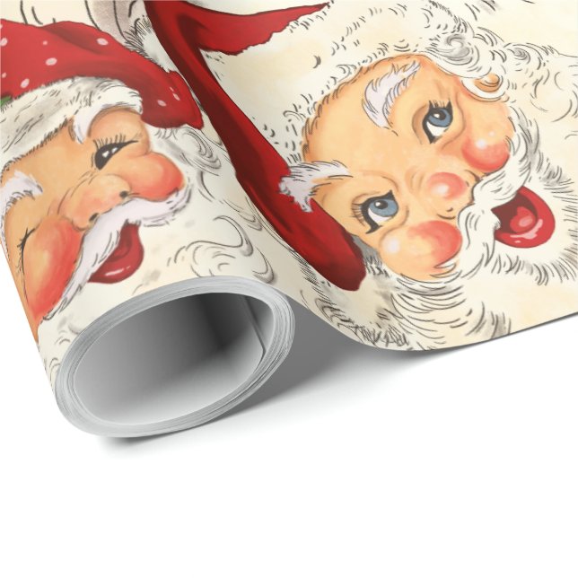 Vintage Retro Santa Mini Red Christmas  Wrapping Paper (Roll Corner)