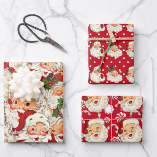 Vintage Retro Santa Mini Red Christmas  Wrapping Paper Sheet