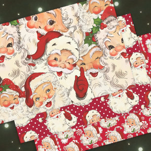 Vintage Retro Santa Red Christmas Wrapping Paper Sheet