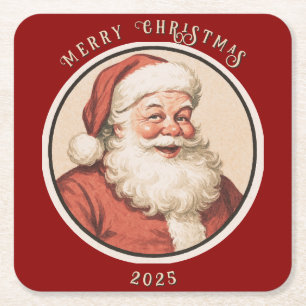 Vintage Retro Santa  Square Paper Coaster