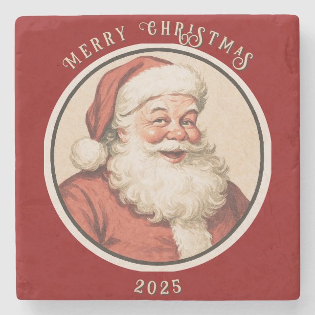 Vintage Retro Santa  Stone Coaster (Front)