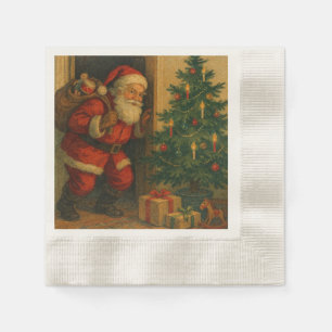 Vintage/retro Santa visiting at Christmas Napkin