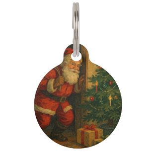 Vintage/retro Santa visiting at Christmas Pet Tag