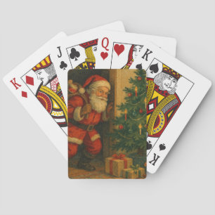 Vintage/retro Santa visiting at Christmas Playing Cards