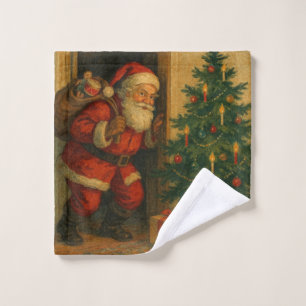 Vintage/retro Santa visiting at Christmas Wash Cloth