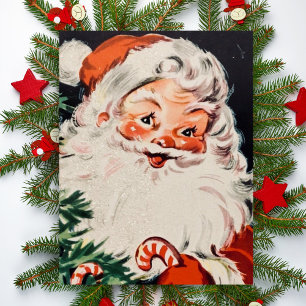 Vintage Retro Santa with Candy Canes Christmas Holiday Postcard