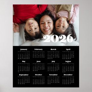 Vintage retro script 2025 Black photo calendar Poster