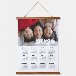 Vintage retro script 2025 photo calendar hanging tapestry