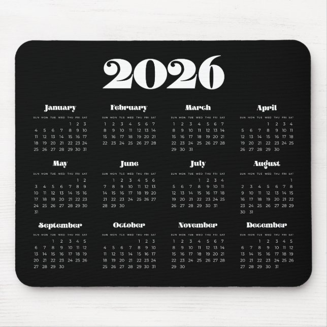 Vintage retro script 2026 Black calendar Mouse Pad (Front)