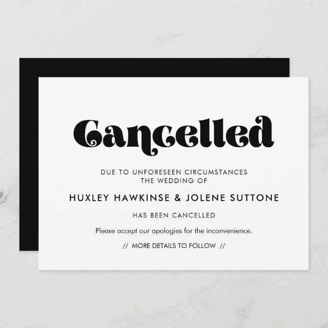Vintage retro script Cancelled event announcement (Front/Back)
