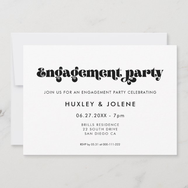 Vintage retro script engagement party invitation (Front)