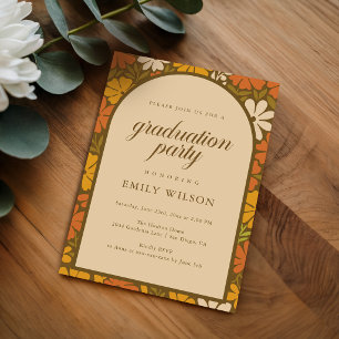 Vintage Retro Script Floral Graduation Party Announcement