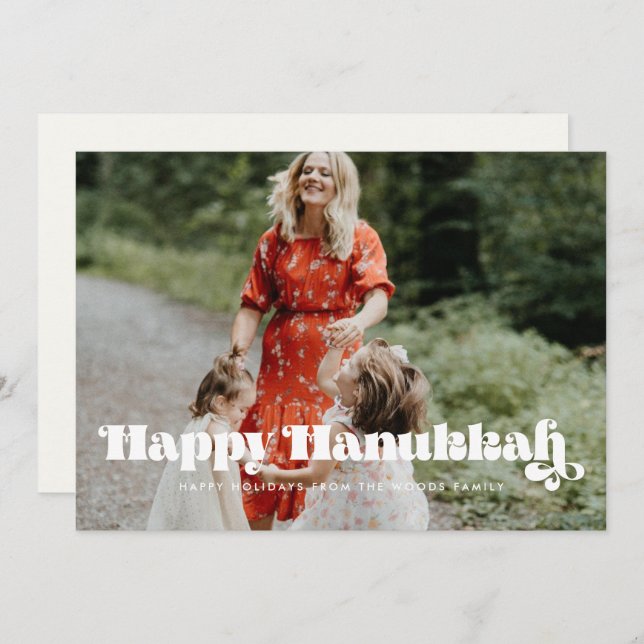 Vintage retro script Happy Hanukkah photo Holiday Card (Front/Back)
