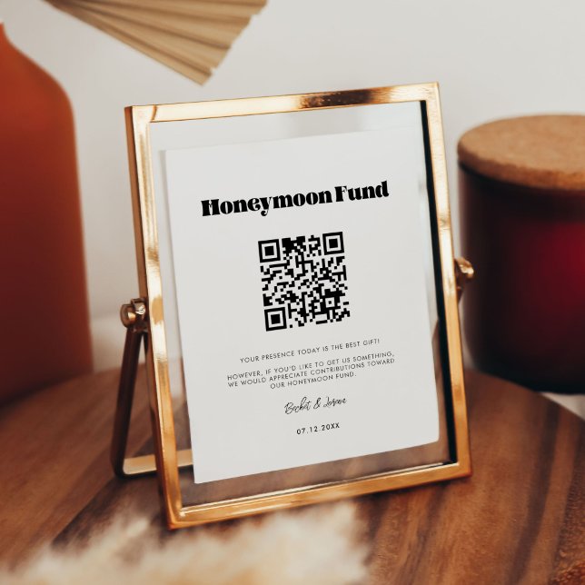 Vintage retro script Honeymoon fund QR code sign (Creator Uploaded)