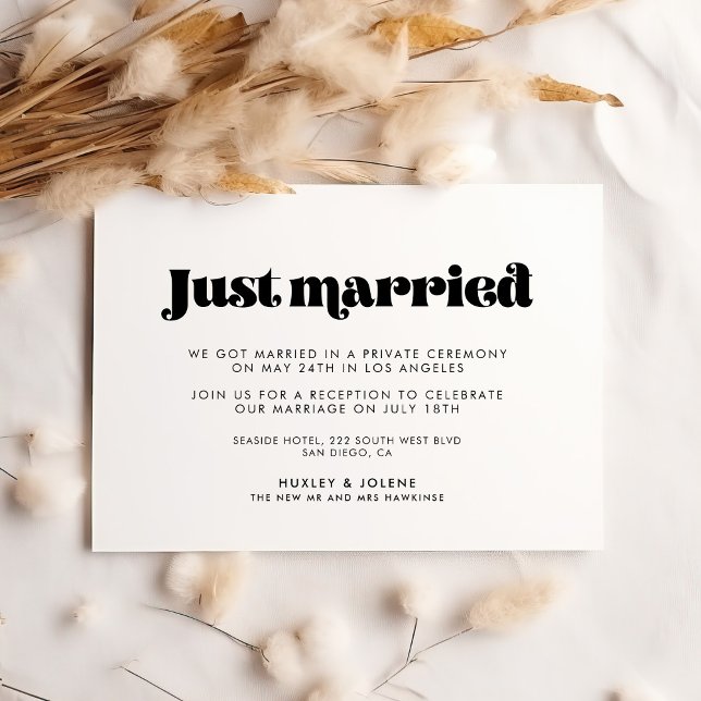 Vintage retro script Just married announcement (Creator Uploaded)