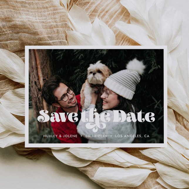Vintage retro script Save the Date photo card (Creator Uploaded)