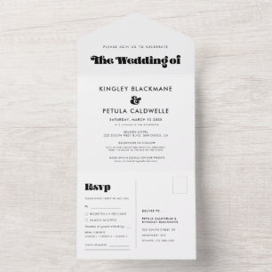 Vintage retro script wedding all in one invitation