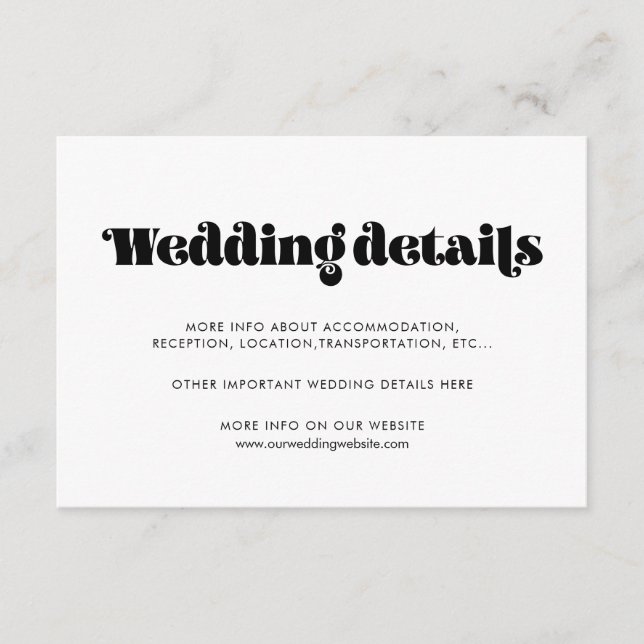 Vintage retro script wedding details card (Front)