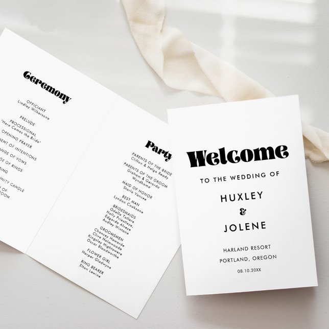 Vintage retro script wedding folded program (Creator Uploaded)