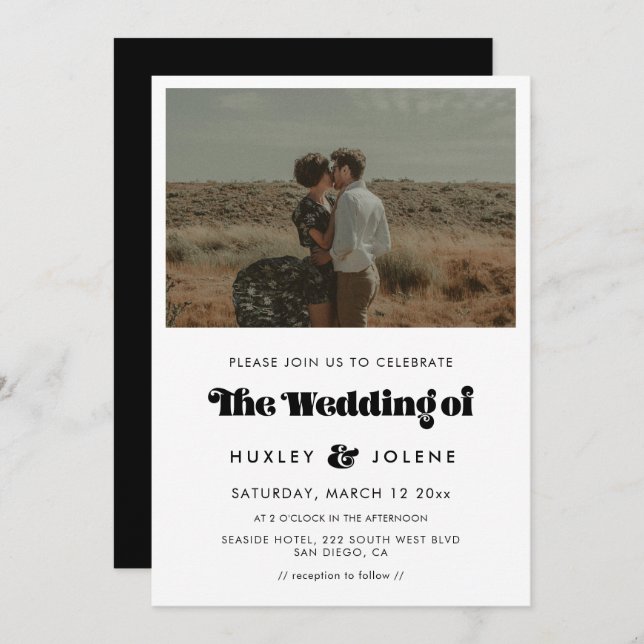 Vintage retro script wedding photo invitation (Front/Back)