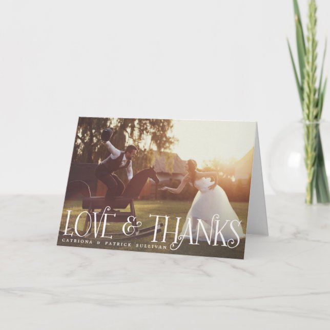 Vintage Retro Script Wedding Photo Thank You Card (Front)