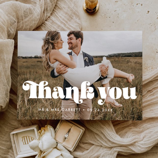 Vintage retro script wedding Thank You card (Creator Uploaded)