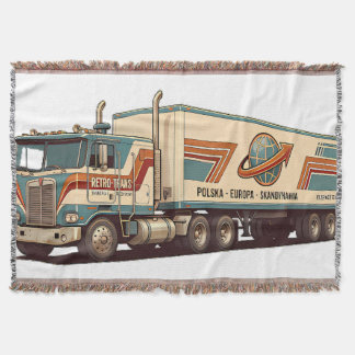 Vintage Retro Semi Truck Throw Pillow Blanket