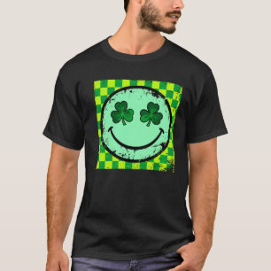Vintage Retro Shamrock Smiley Face Graphic T-Shirt