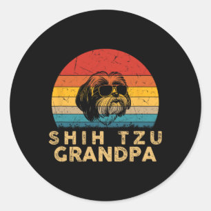 Vintage Retro Shih Tzu Grandpa Dog Lover Paw Dad F Classic Round Sticker