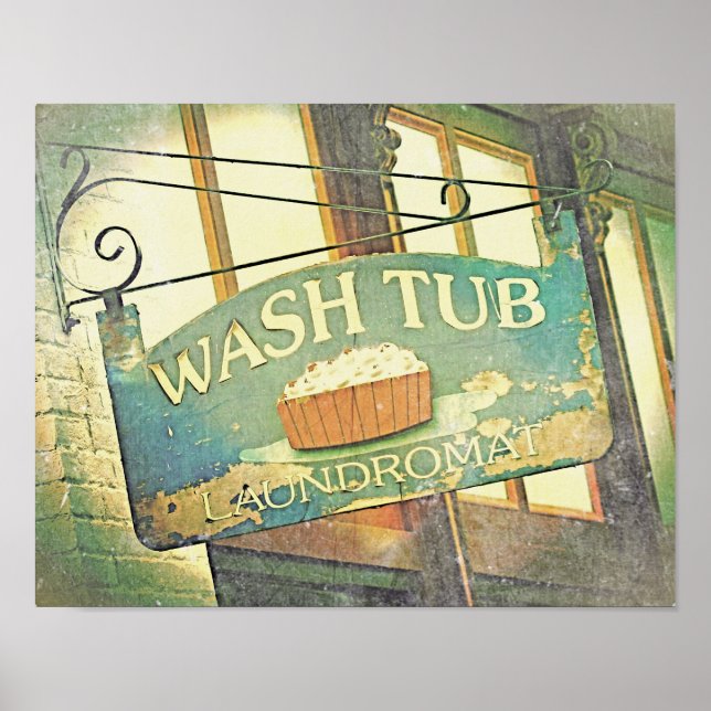 Vintage Retro Sign Laundromat Wash Tub 11x14 (Front)