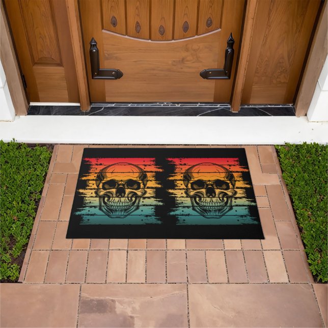 Vintage Retro Silhouette Skull  Doormat (Outdoor)