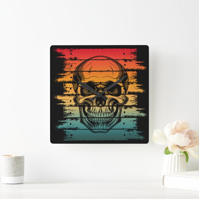 Vintage Retro Silhouette Skull  Square Wall Clock (Home)