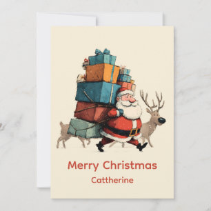 Vintage Retro Simple Christmas Santa Claus Holiday Card