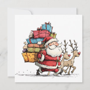 Vintage Retro Simple Christmas Santa Claus Holiday Card