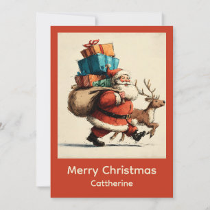 Vintage Retro Simple Christmas Santa Claus Holiday Card