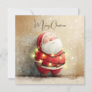 Vintage Retro Simple Christmas Tree Santa Claus Holiday Card