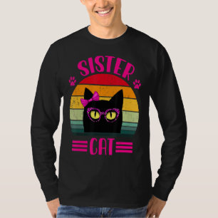 Vintage Retro Sister Cat  With Pink Leopard Glasse T-Shirt